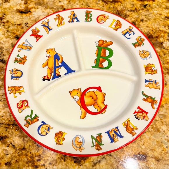 Vintage TIFFANY & CO ALPHABET BEARS Divided Plate & Cup Set Japan Never Used - Picture 7 of 13